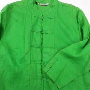 VINTG Richard Malcolm Irish Linen Mandarin Jacket | Kelly Green  Chic Blazer M/L